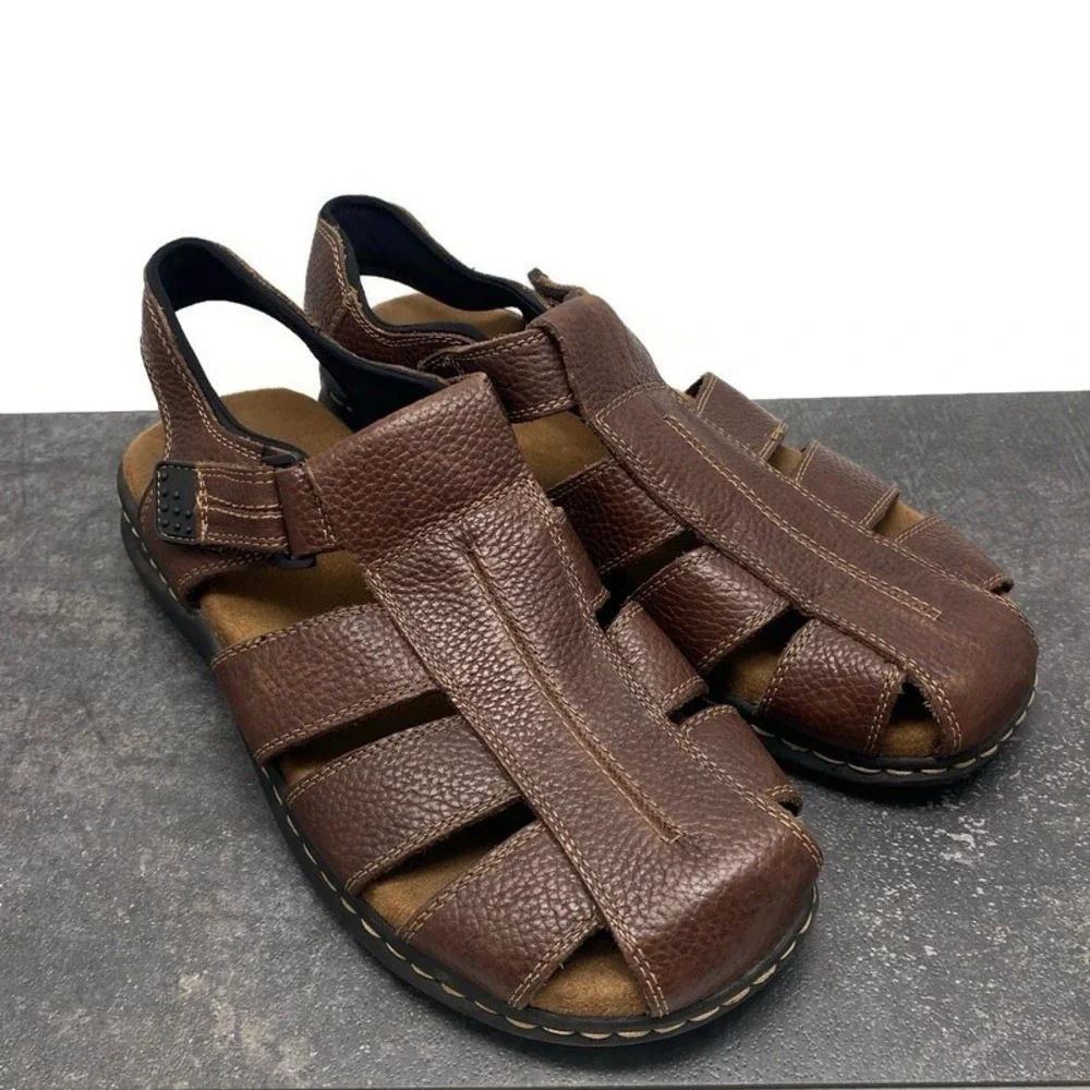Dr Scholls Gaston Fisherman Sandals Men's US 11‎ M Brown Leather Memory Cool Fit